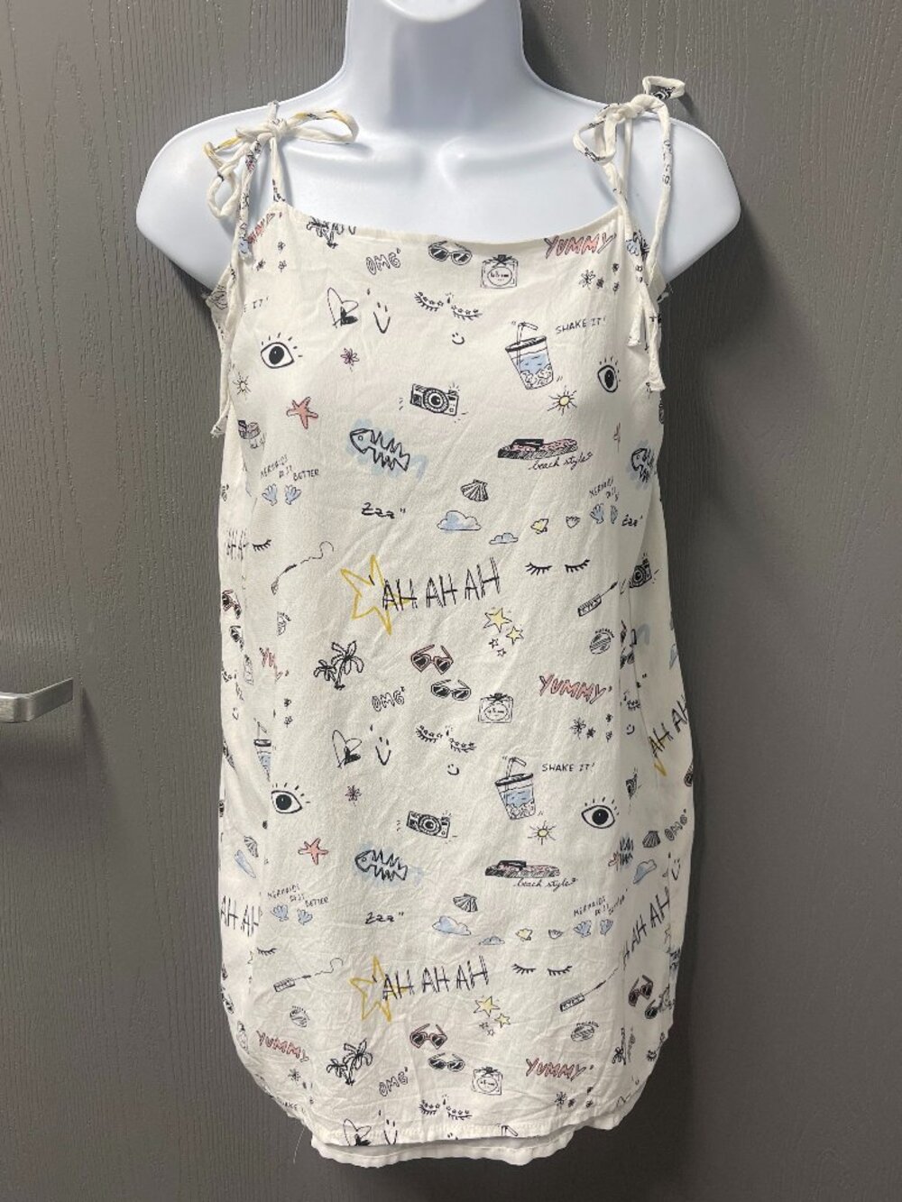 Bershka BSKGIRL Novelty Doodle Tie Strap Mini Dress M